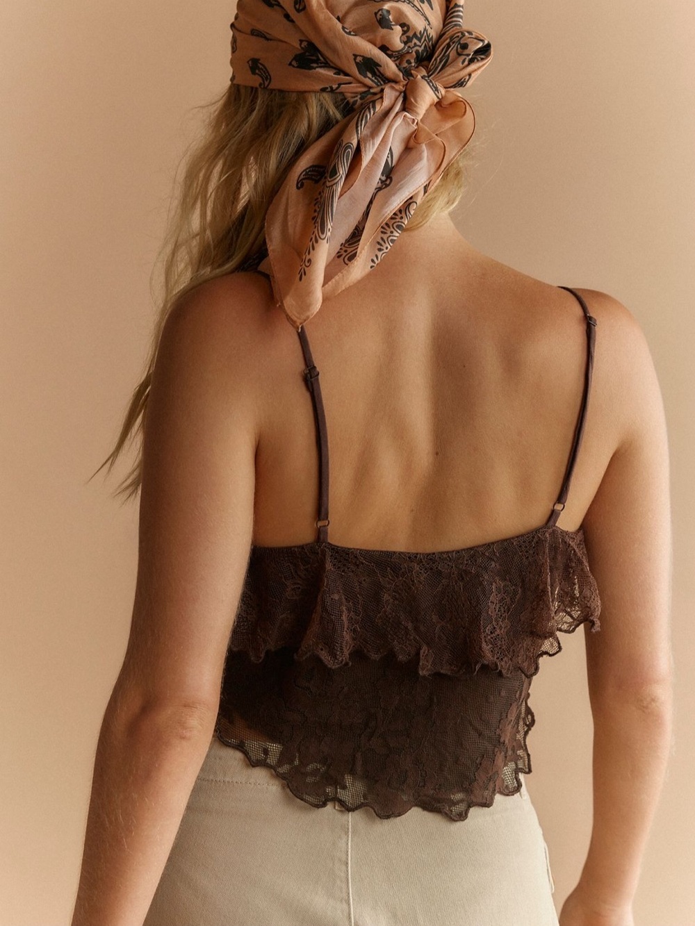 NWT Free People Rose Gold Lace Top in Double Espresso L - Picture 3 of 5
